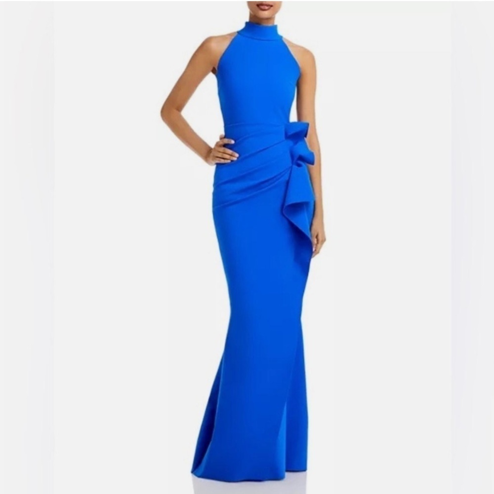 NWT FLAWED Chiari Boni La Petite Robe Mermaid Gown Blue Klein Sz 10